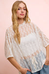 Floral Pattern Short Sleeves Boxy Mesh Top