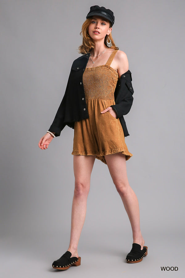 Linen Material Smocked Romper -2 Colors