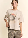 BLOSSOM - CROWNED Kitty Printed Top - Blush & Cactus