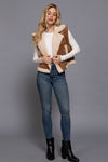 Faux Suede Inner Fur Zip Up Vest - Blush & Cactus