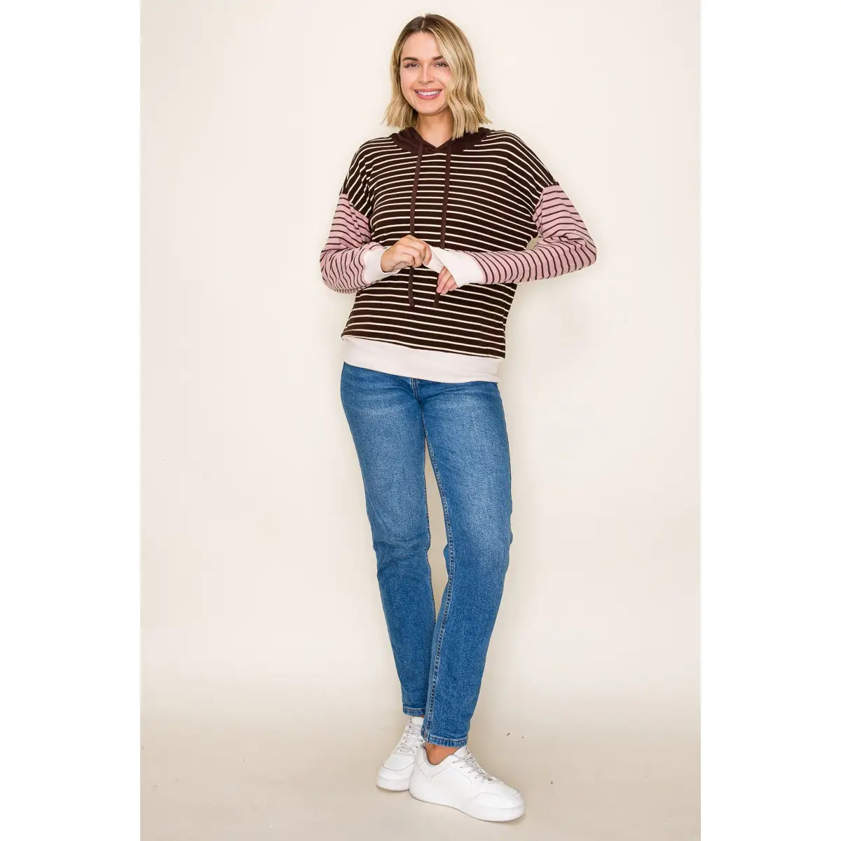 Staccato Color Blocked Stripe Hoodie Top