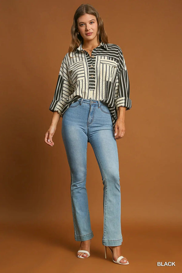 Striped Collared Top - Blush & Cactus