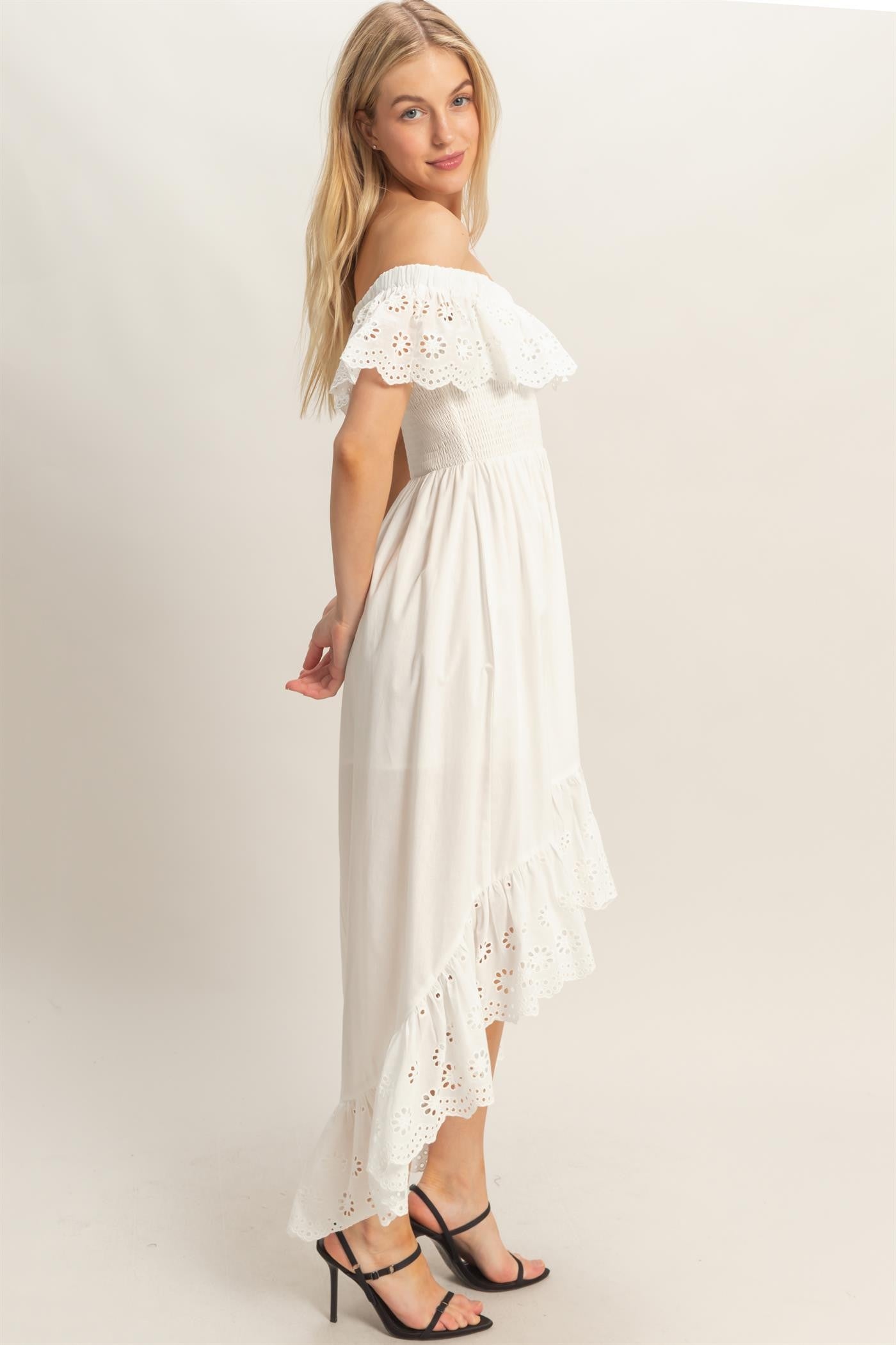 Off Shoulder Smocked Dress - Blush & Cactus