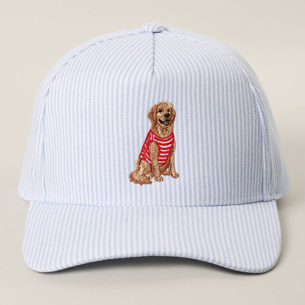 Golden Retriever Embroidered Seersucker Stripe Trucker Hat