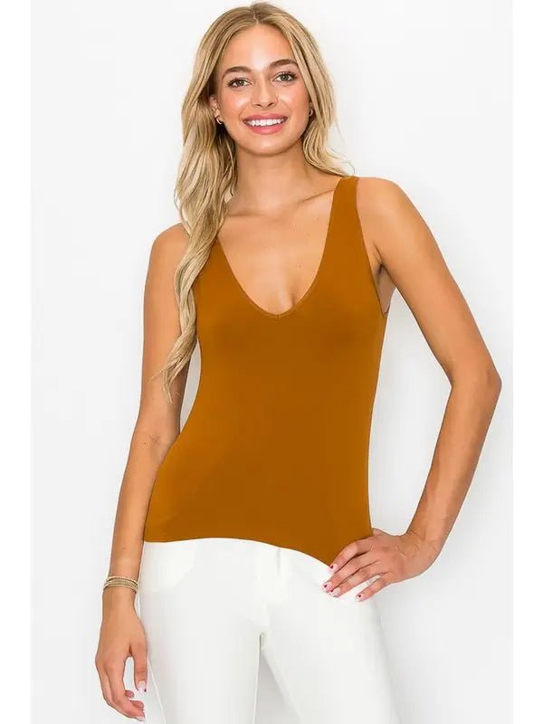 Yelete Short Version-Reversible V Neckline Seamless Tank - Blush & Cactus