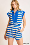 Striped Terry Fabric Sleeveless Romper - Blush & Cactus