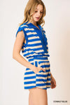 Striped Terry Fabric Sleeveless Romper - Blush & Cactus