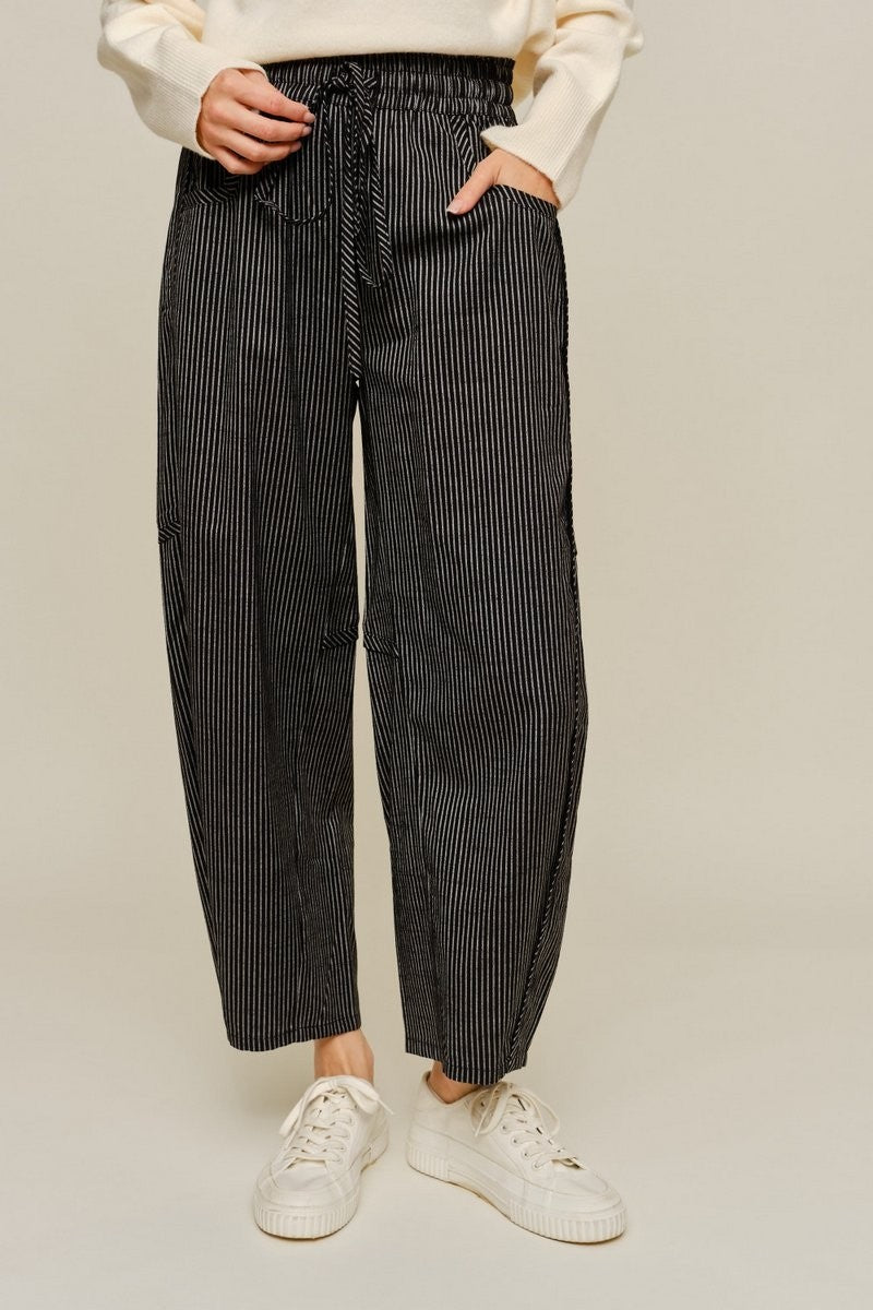 Drawstring Waist Stripe Barrel Pants