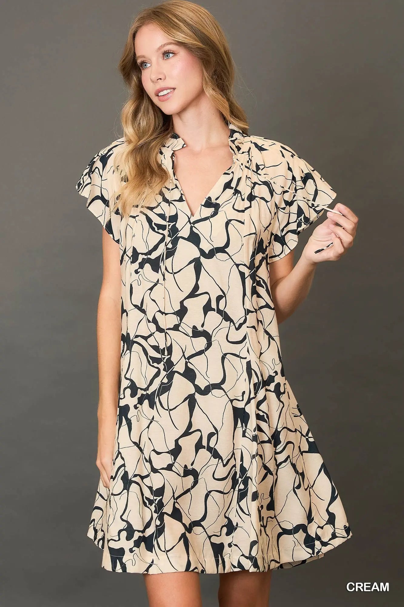 Umgee Two Tone Abstract Print Mini Dress