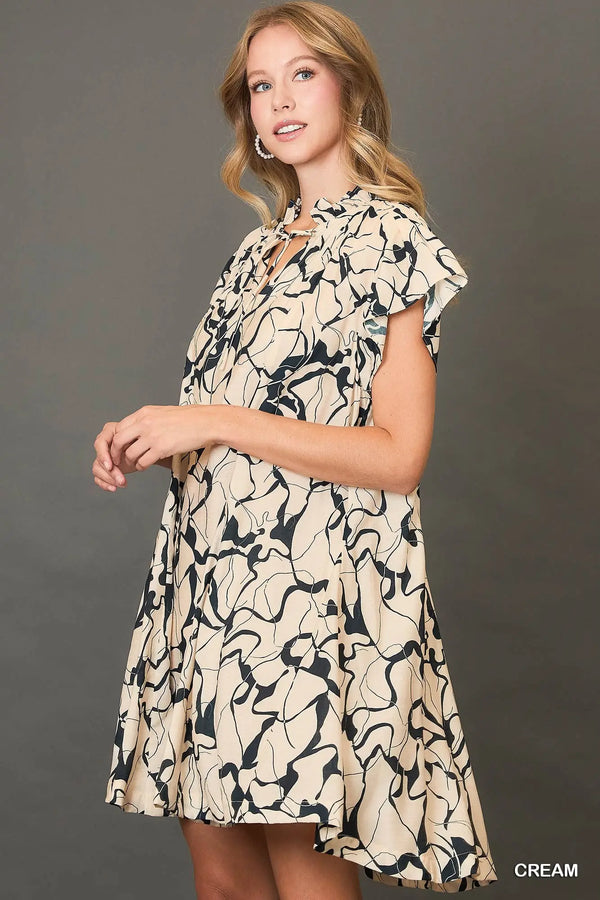 Umgee Two Tone Abstract Print Mini Dress