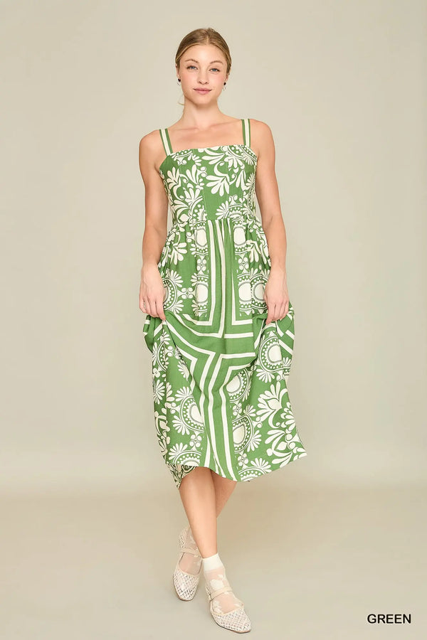 Umgee Two Tone Print Midi Dress - Blush & Cactus