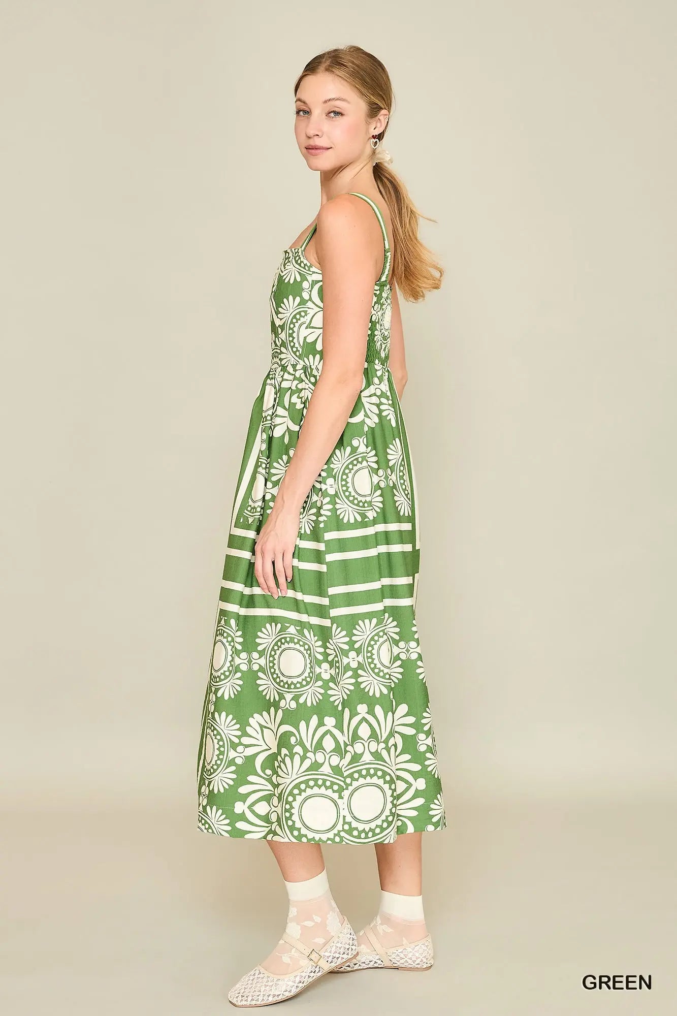 Umgee Two Tone Print Midi Dress - Blush & Cactus