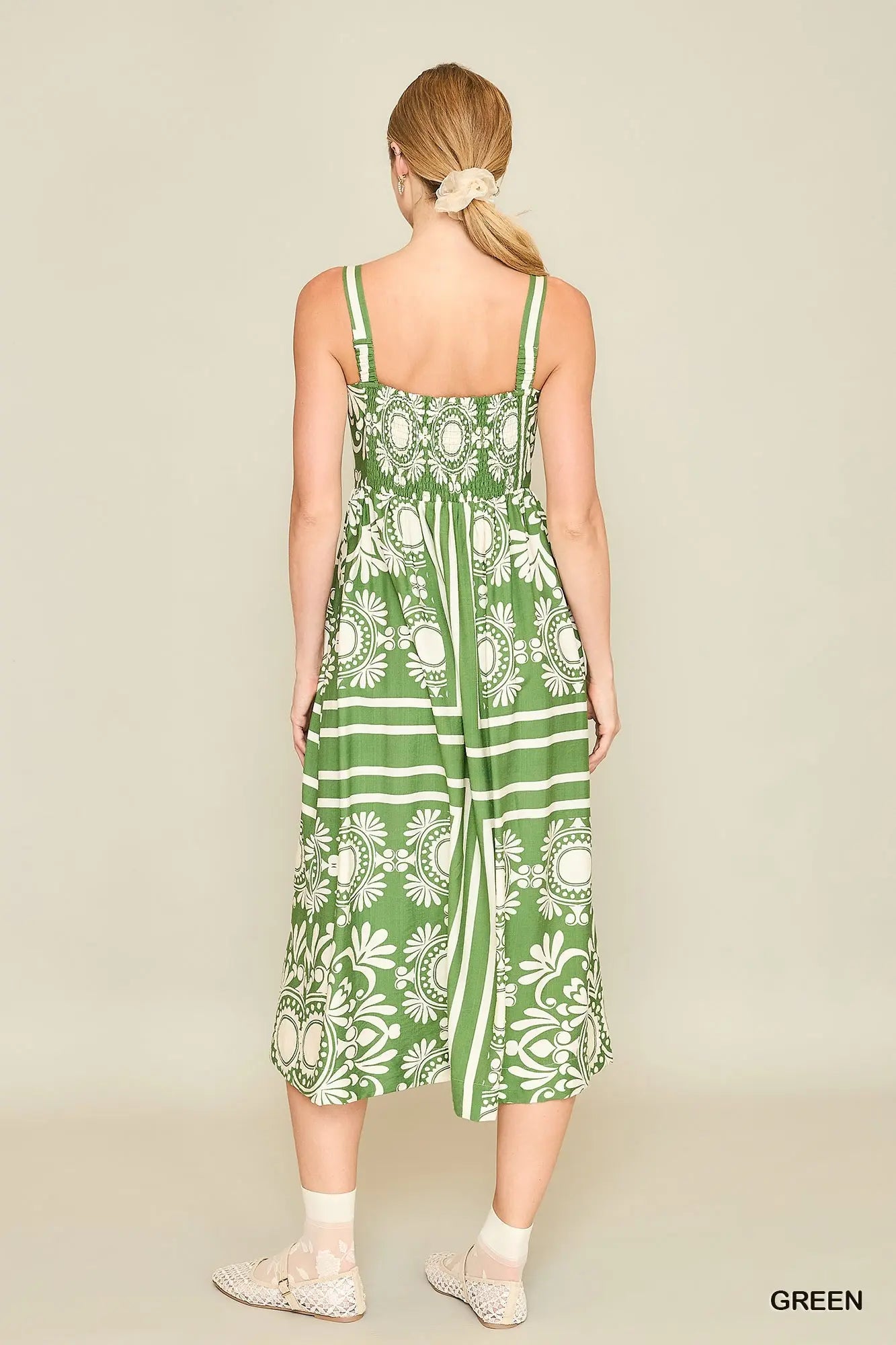 Umgee Two Tone Print Midi Dress - Blush & Cactus