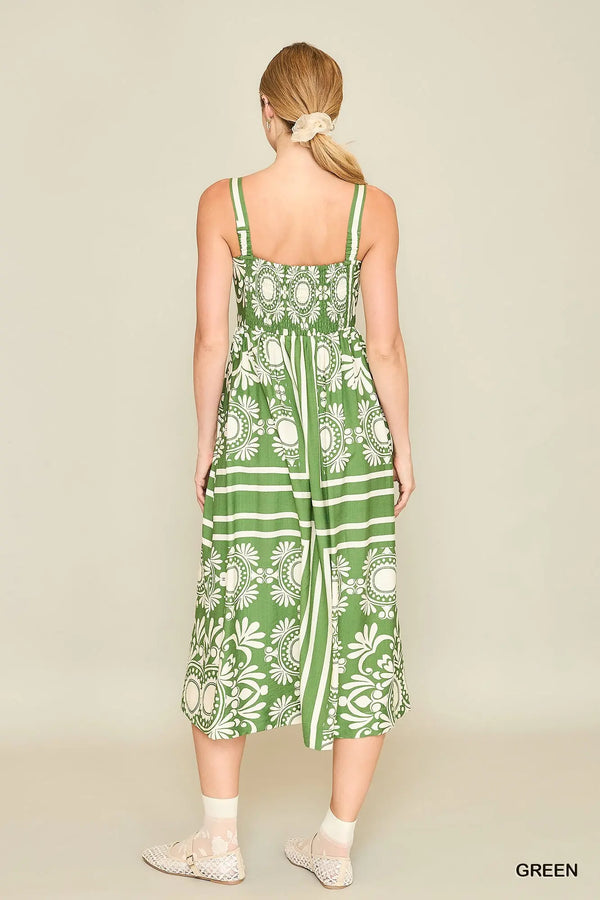Umgee Two Tone Print Midi Dress - Blush & Cactus