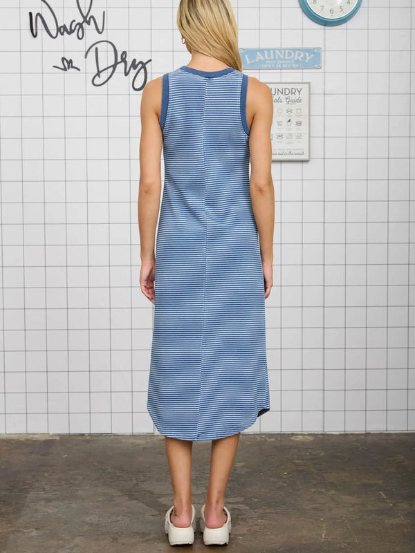 Washed Stripe Sleeveless Tank Knit Midi Dress - Blush & Cactus