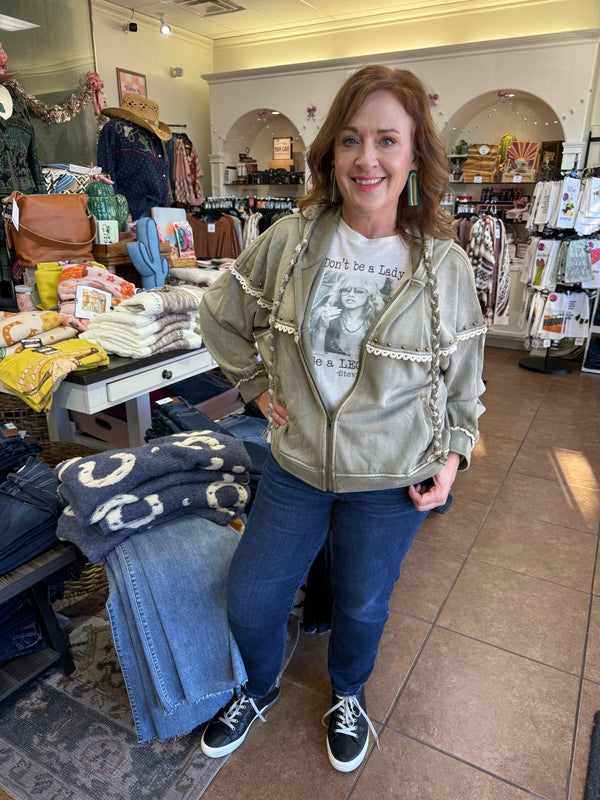 POL Hooded Long Sleeve Relaxed Fit Jacket - Blush & Cactus