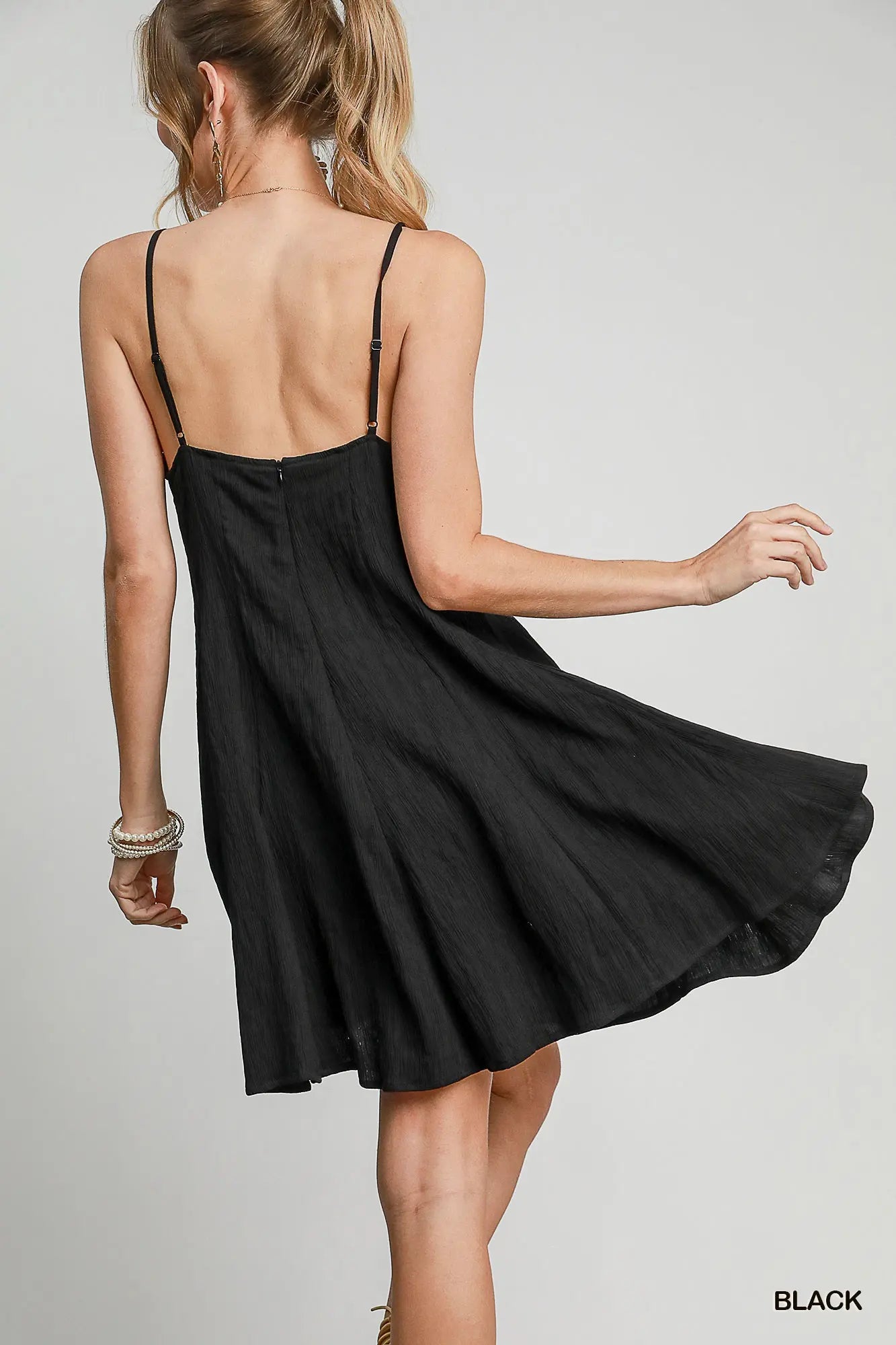 Umgee V-Neck Godet Hem Dress