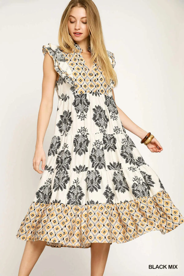The Isla Geo Ruffle Dress