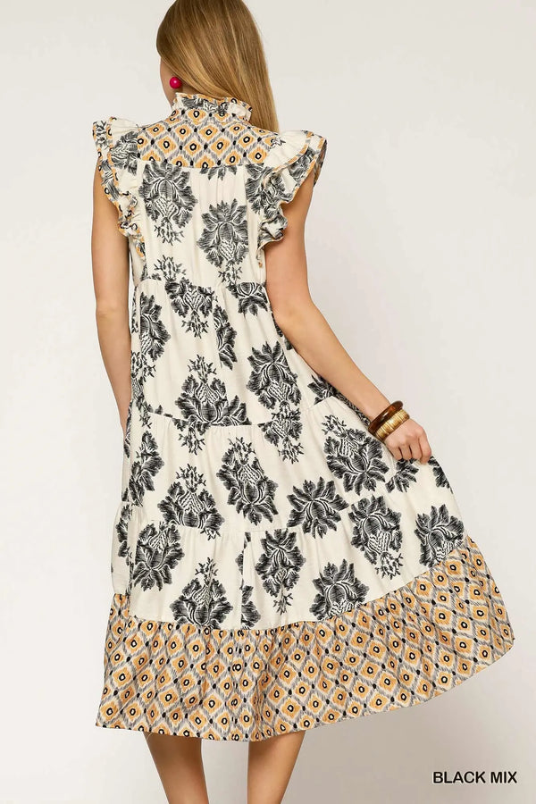 The Isla Geo Ruffle Dress