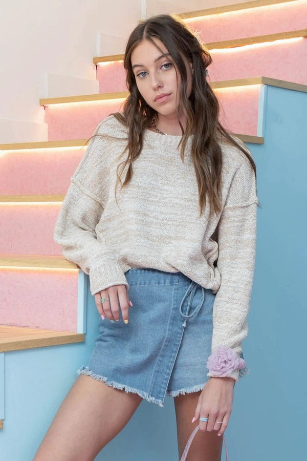 Costal Vibes Long Sleeve Pullover - Blush & Cactus