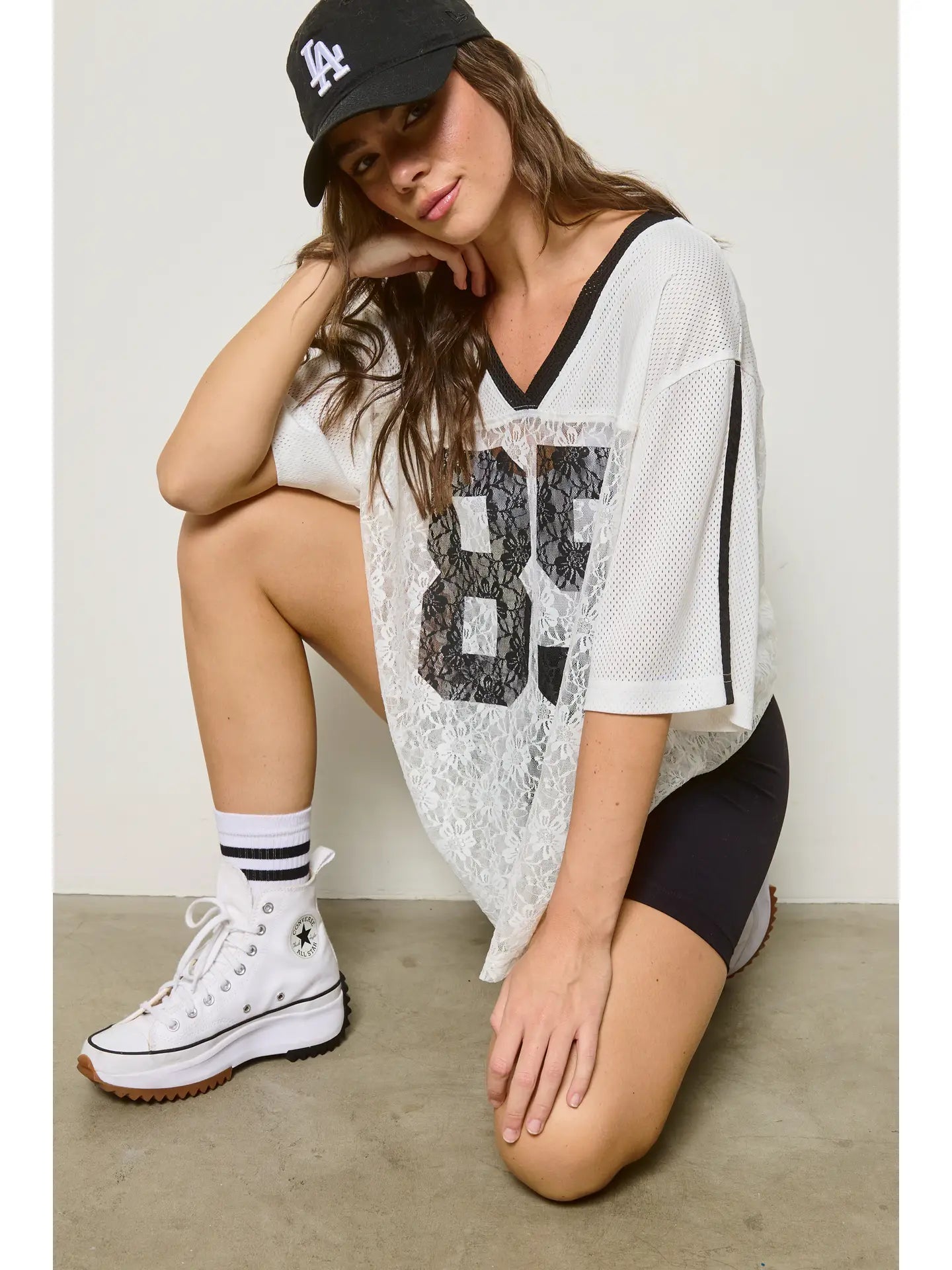 Retro 85 Number Print Lace Detail Top