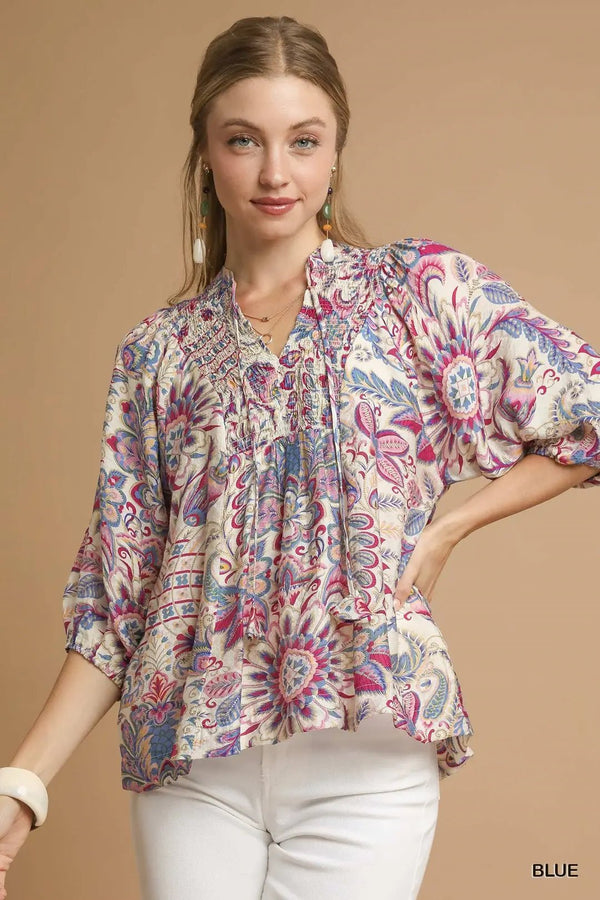 Floral Paisley Boho Top - Blush & Cactus