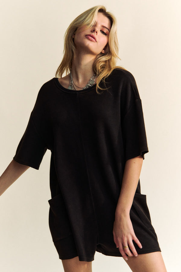 Davi & Dani Mineral-washed Back Patched Pocket Romper