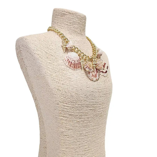 Ocean Seashell & Charm Necklace On Chunky Gold Chain