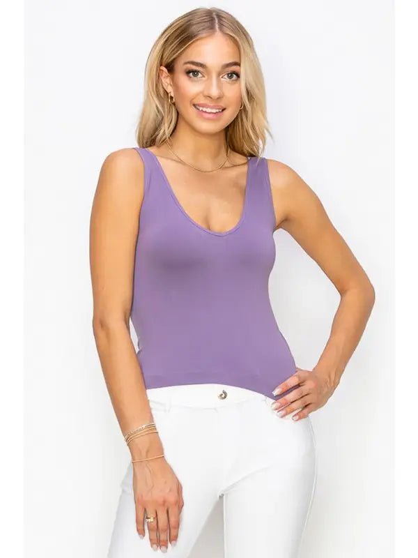 Yelete Short Version-Reversible V Neckline Seamless Tank - Blush & Cactus