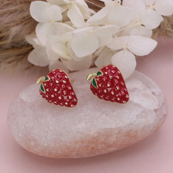Picked Sweet Gold Red Strawberry Post Earrings - Blush & Cactus