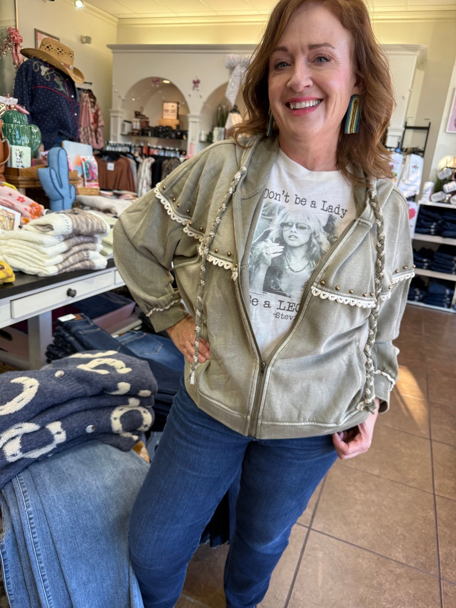 POL Hooded Long Sleeve Relaxed Fit Jacket - Blush & Cactus