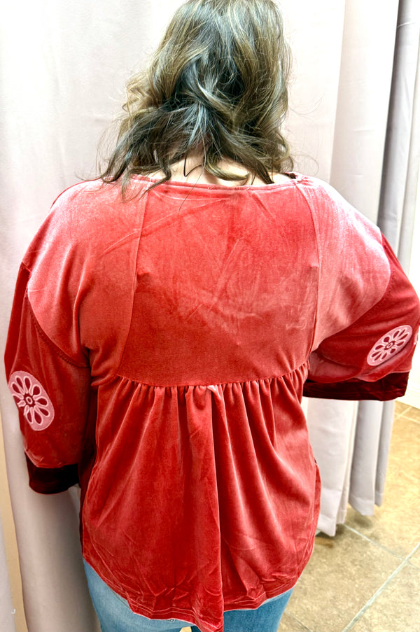 SALE Veveret Valentine Vintage Embroidery Patch Velvet Top