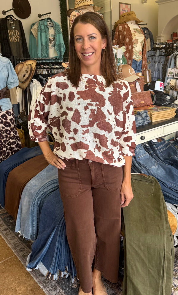 Western Cow Print Lightweight Sweater