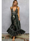 POL Deep V-Neck Tassel Ruffle Embroidered Trim Maxi Dress - Blush & Cactus