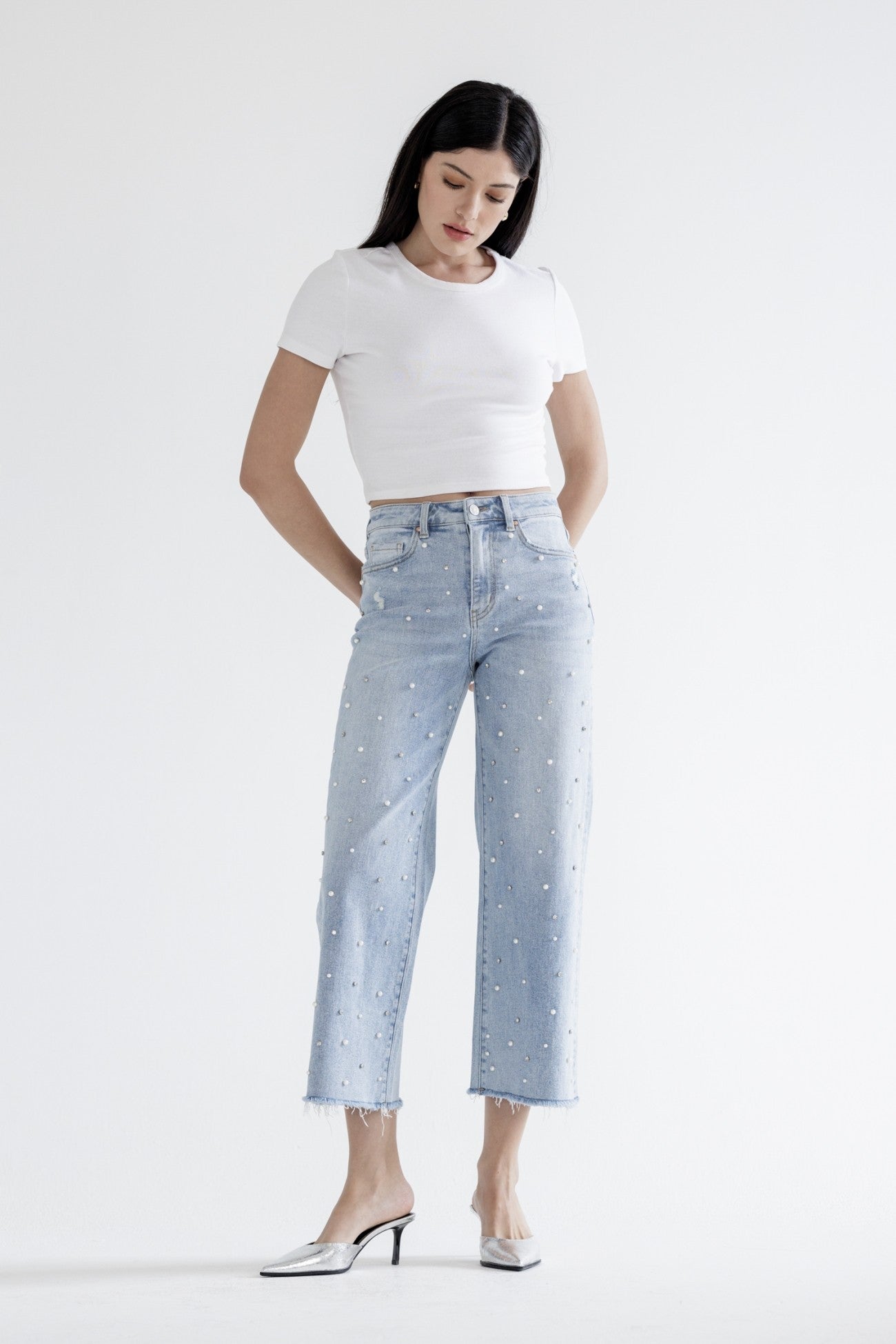 Mica Denim High Rise Wide Leg With Embellishment - Blush & Cactus