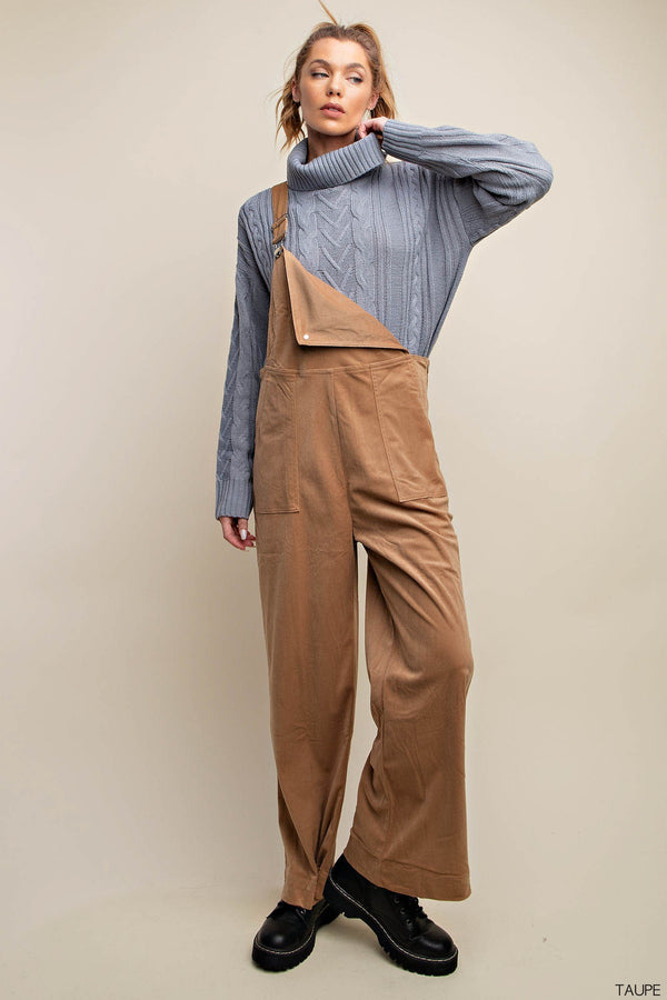 Soft Corduroy Fabric Side Zipper Overall -2 Colors