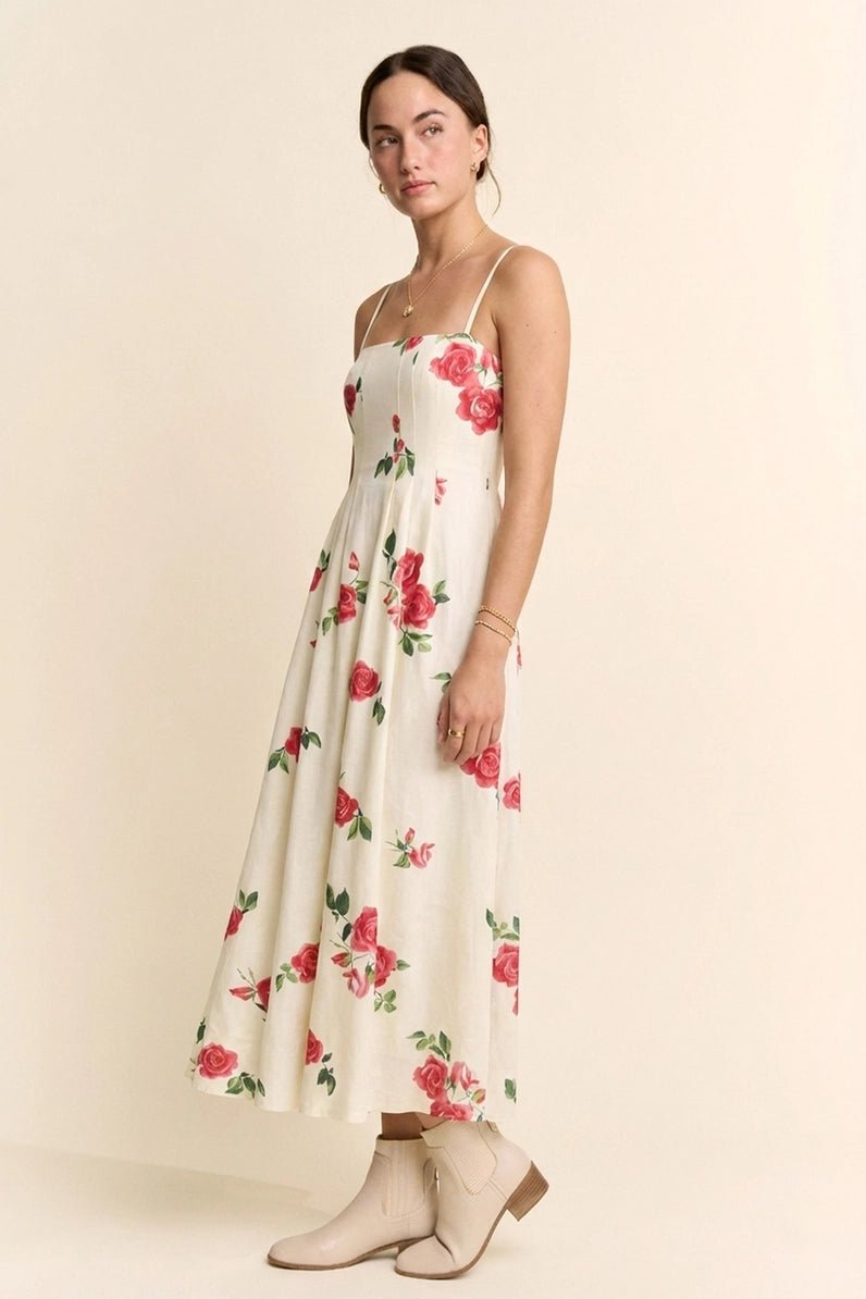 Printed French Terry Bra Straps Midi Dress - Blush & Cactus