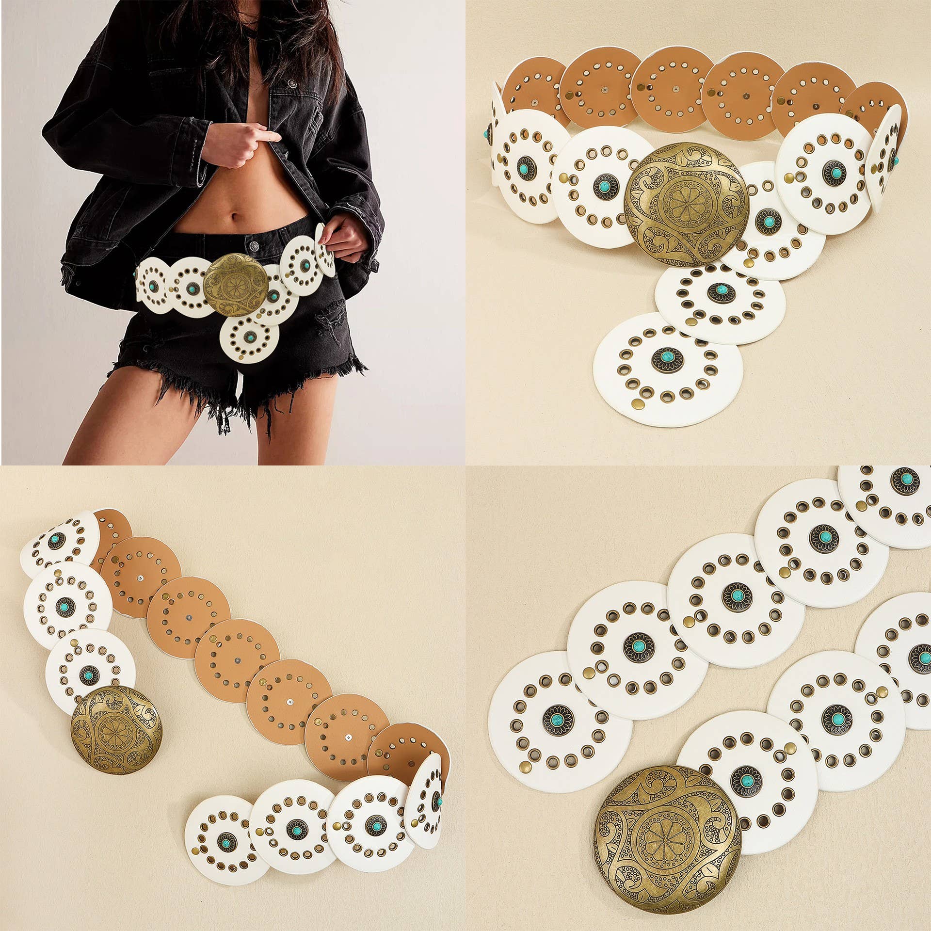 Studded Circular Disc Snap Y Shape Belt