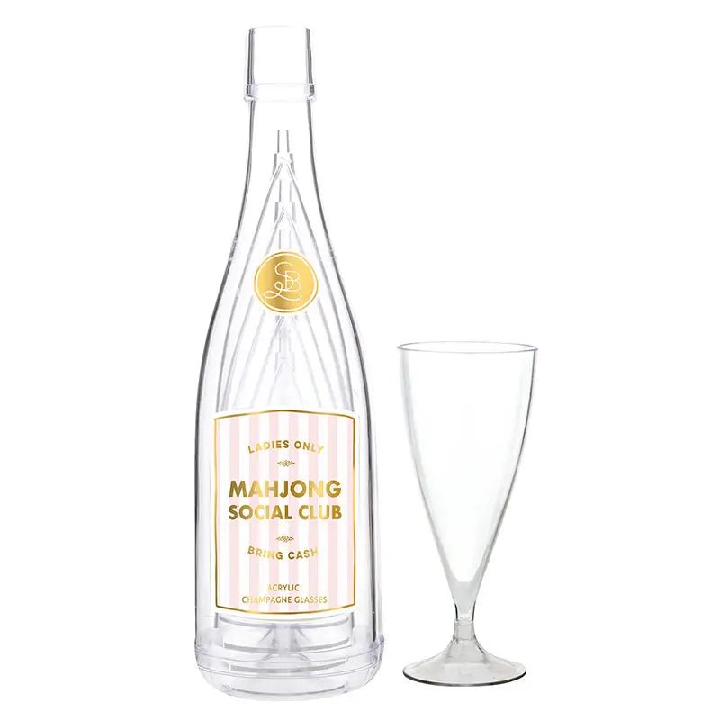 Acrylic Champagne Bottle + Glasses - Mahjong Social Club - Blush & Cactus
