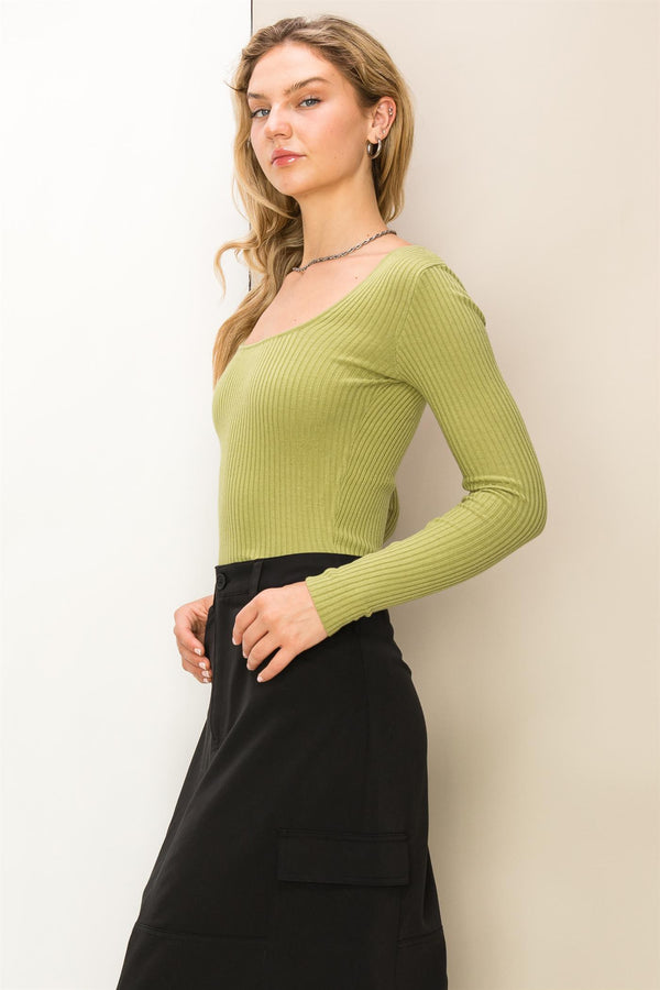 Sweeten Your Day Ribbed Scoop Neck Long Sleeve Top