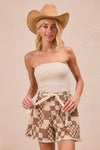 BIBI Washed Checker Board Printed Braided Waist Belt - Blush & Cactus