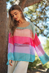 Striped Wide Opening Sleeve Pullover Cover up Top - Curvy Size