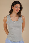 Very J Bow Trim Ruffled Knit Tank Top