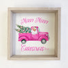 Pink Christmas Vintage Truck Wood Sign with Whitewash Frame - Blush & Cactus