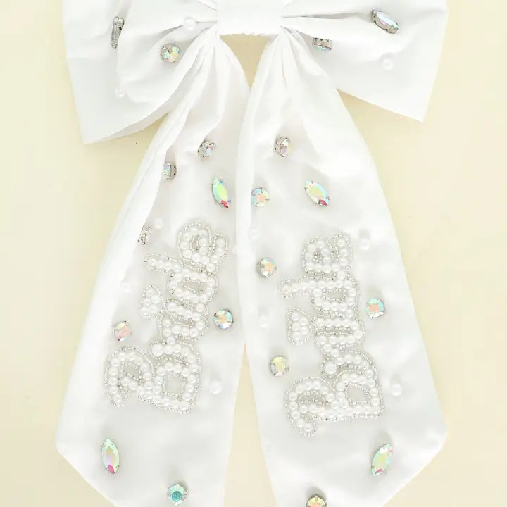 Bride Pearl Embroidered Bow Barrette Hair Clip