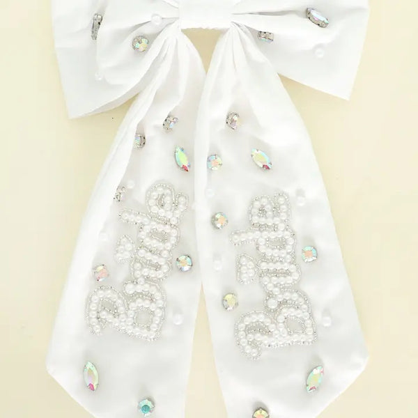 Bride Pearl Embroidered Bow Barrette Hair Clip