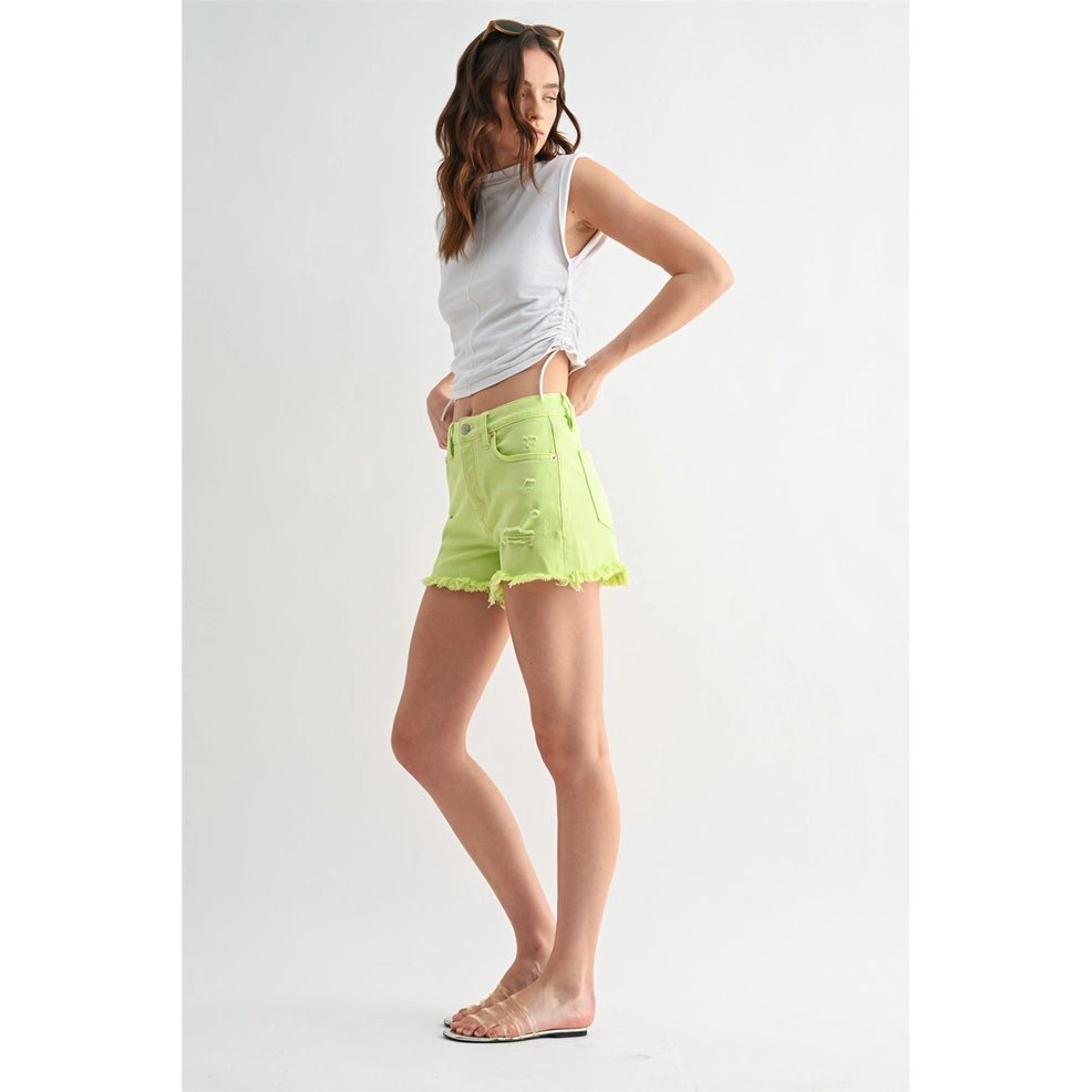 Mica High Rise Raw Hem Shorts Button Up - Blush & Cactus