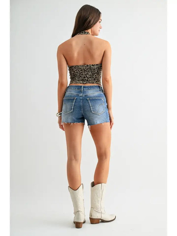 Mica Studded Mid-Rise Shorts - Blush & Cactus