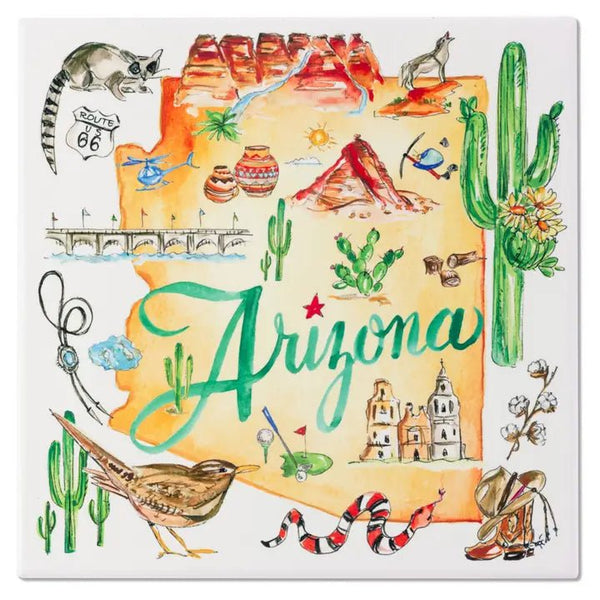 Az State Collection 8" Ceramic Trivet Arizona - Blush & Cactus
