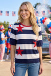 4th Of July Star Striped Sweater - Blush & Cactus